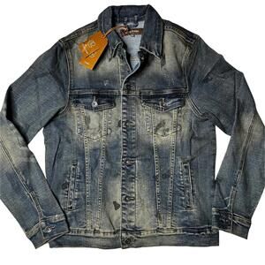 NWT Crysp Denim Distressed Stretch Denim Jacket Mens M